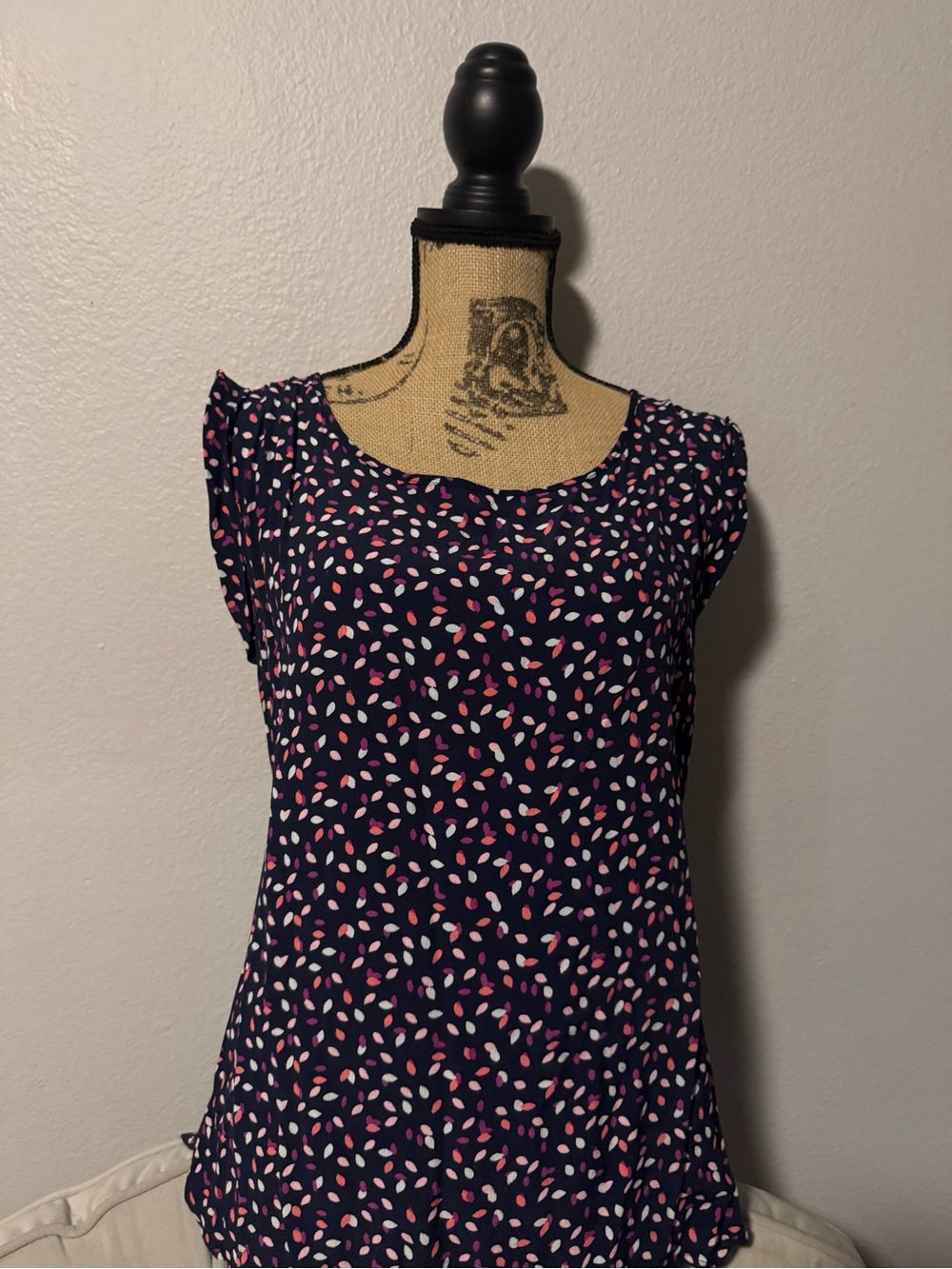 GAP Navy Tank Top with Pink and White Leaf Dot Print